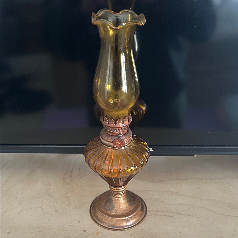 Vintage Amber Glass Candle Holder